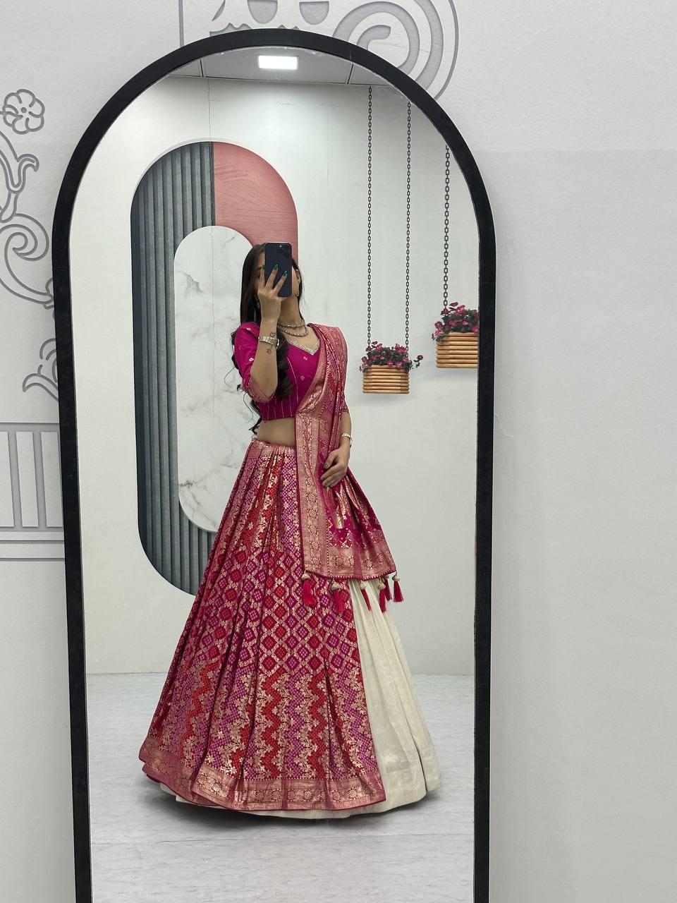 Shubhangi pink jacquard silk half saree lehenga choli