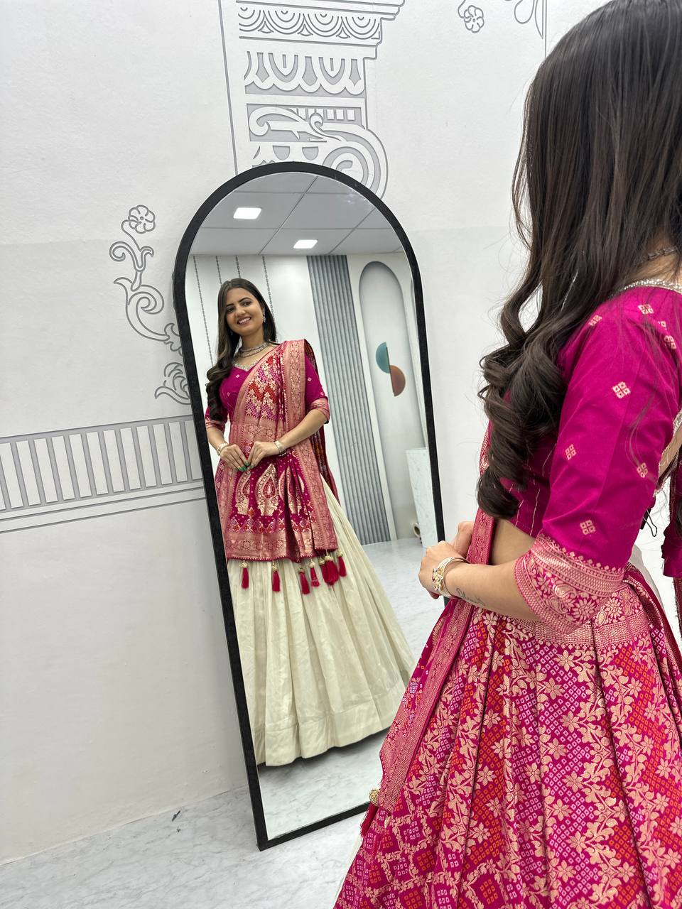 Shubhangi pink jacquard silk half saree lehenga choli