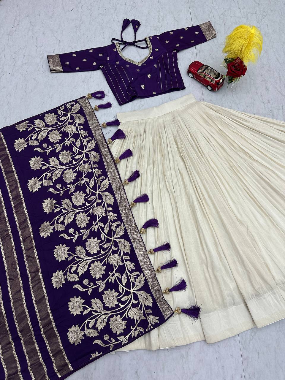 Shubhangi purple jacquard silk half saree lehenga choli