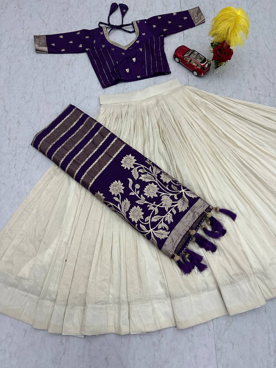 Shubhangi purple jacquard silk half saree lehenga choli