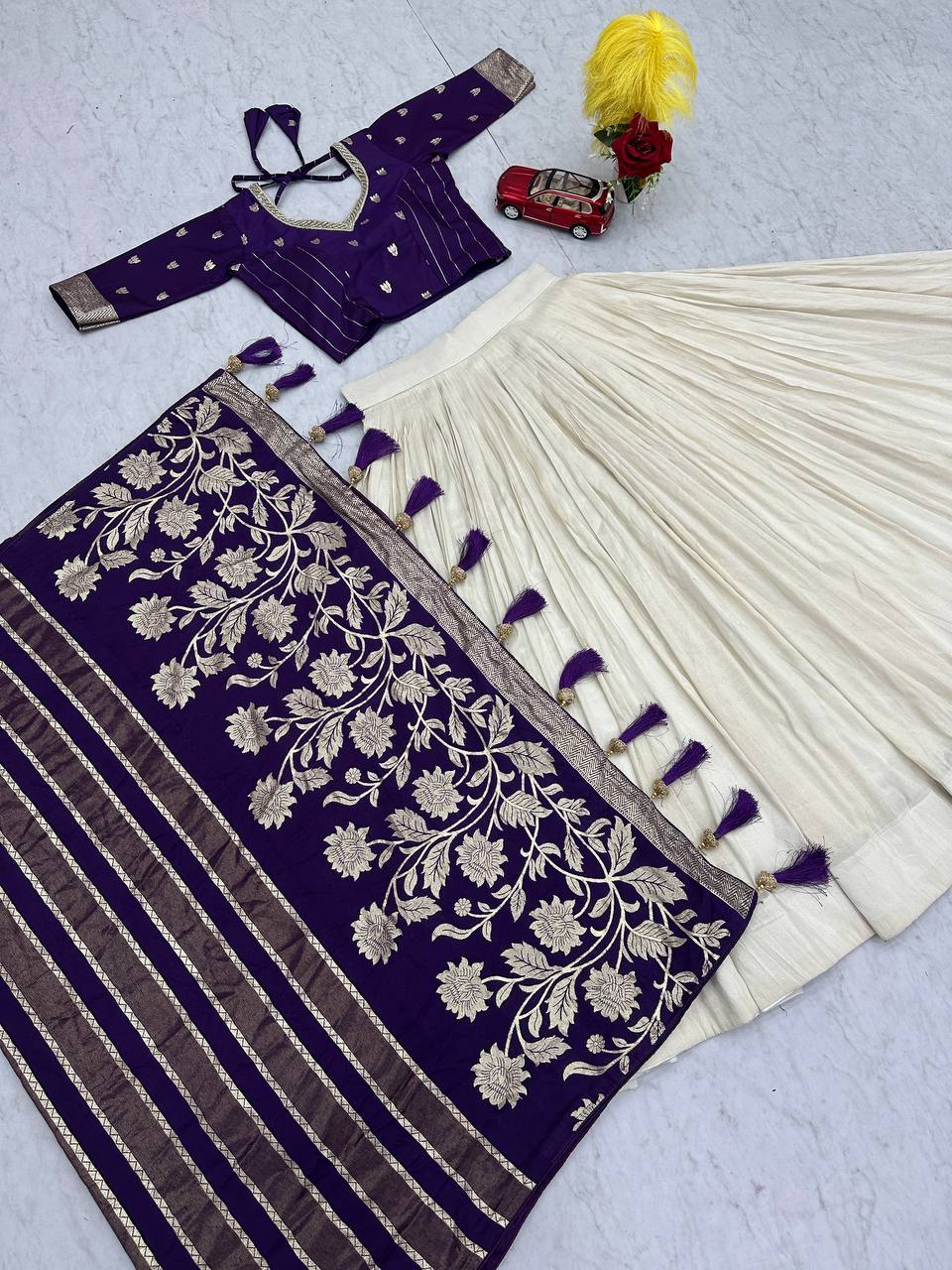 Shubhangi purple jacquard silk half saree lehenga choli