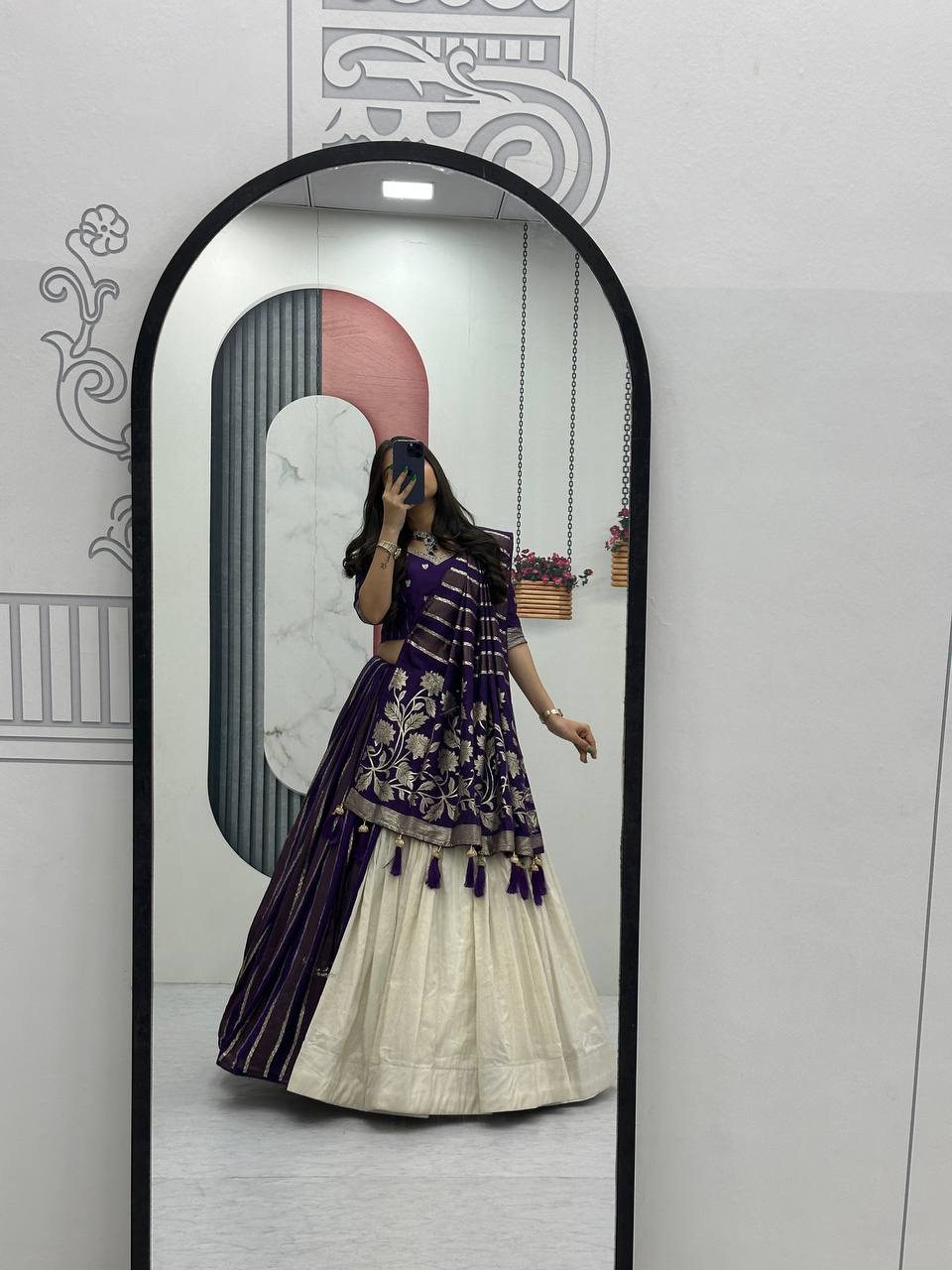 Shubhangi purple jacquard silk half saree lehenga choli