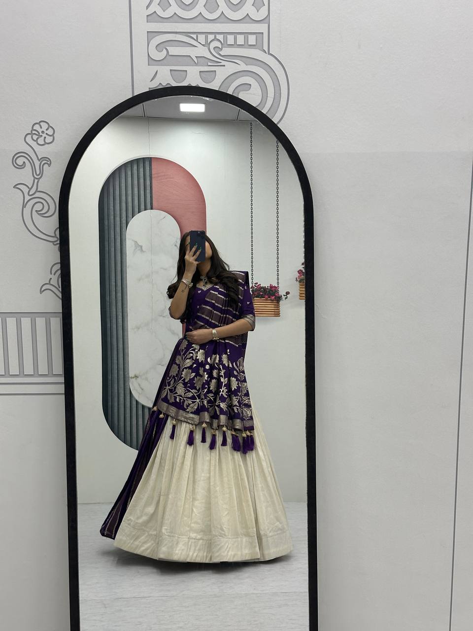Shubhangi purple jacquard silk half saree lehenga choli