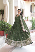 Sivi Green Vichitra Silk Sequins Zari Embroidered Work Gown With Dupatta