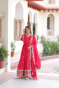 Sivi Pink Vichitra Silk Sequins Zari Embroidered Work Gown With Dupatta