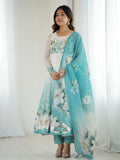 Sky Blue Pure Organza Silk Floral Anarkali Suit Set