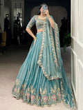 Sky blue zari shimmer sequins and thread embroidery lehenga choli