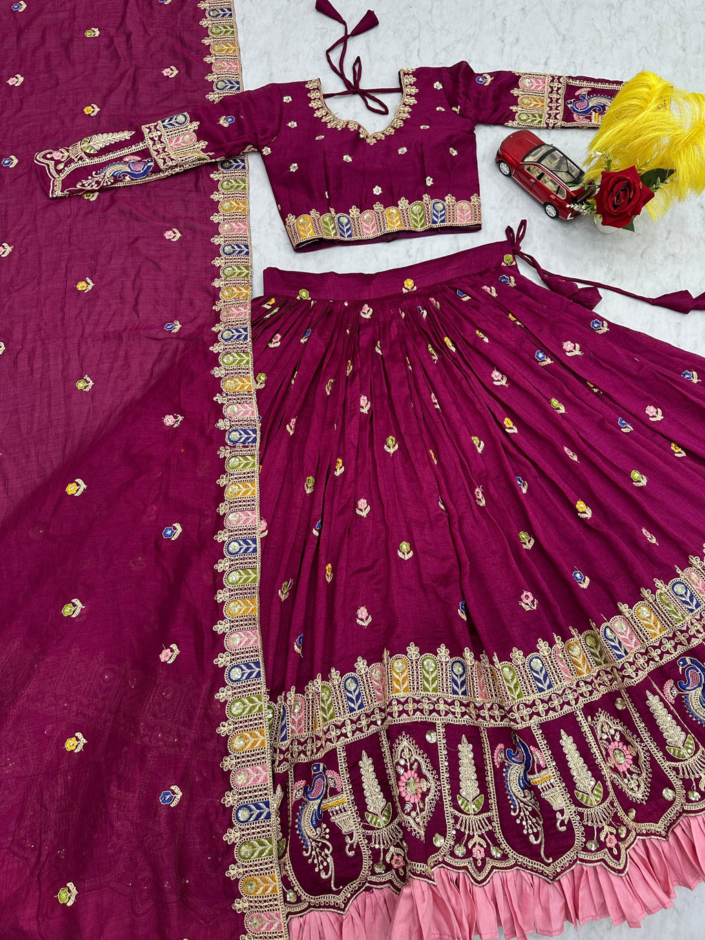 Tashvi deep wine vichitra silk embroidery work lehenga choli set