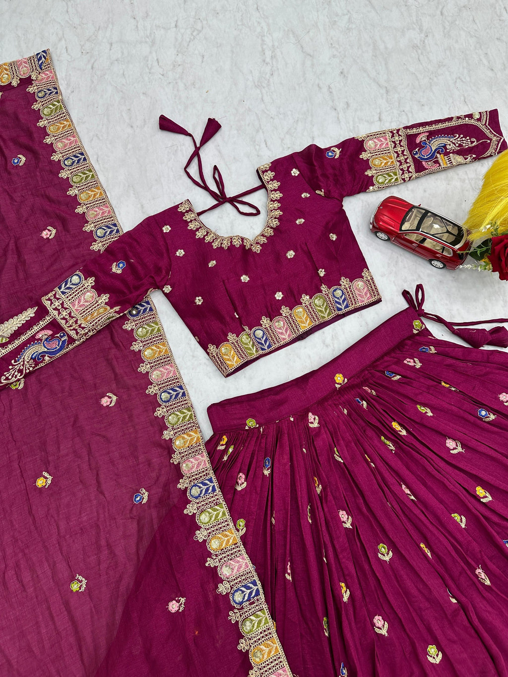 Tashvi deep wine vichitra silk embroidery work lehenga choli set