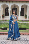 Tavya Blue Color Vichitra Silk Sequins Thread Embroidered Work Lehenga Choli