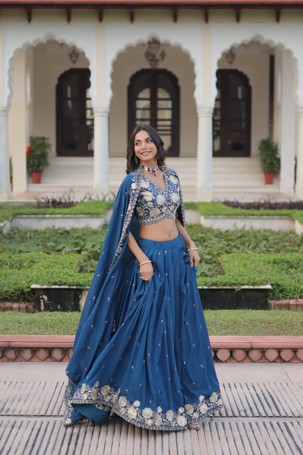 Tavya Blue Color Vichitra Silk Sequins Thread Embroidered Work Lehenga Choli
