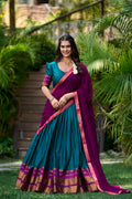 Teal Blue Color Poly Cotton Zari Weaving Half Saree Lehenga Choli