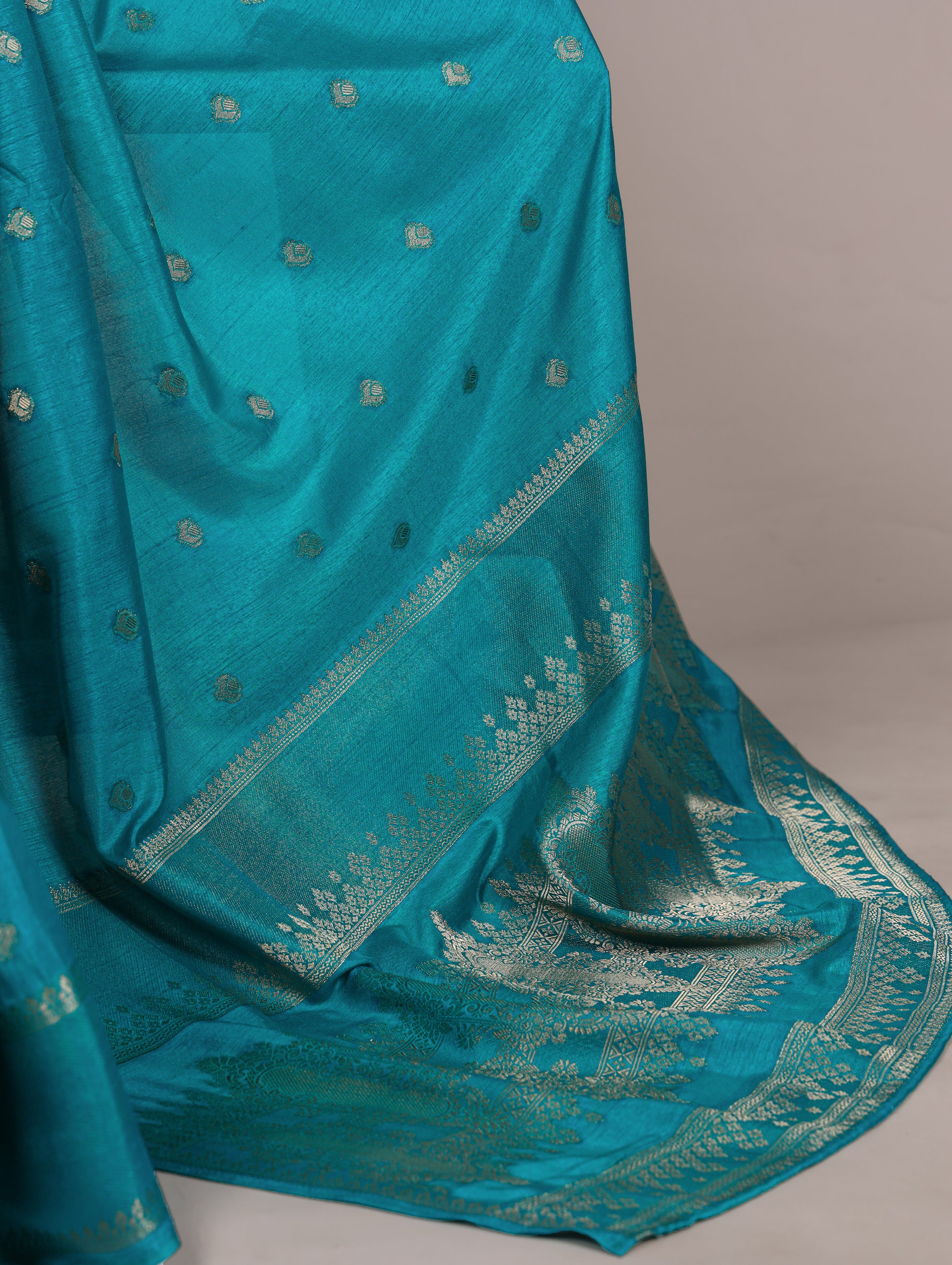 Teal Blue Color Roop Silk Zari Weaving Saree with Unstitched Blouse