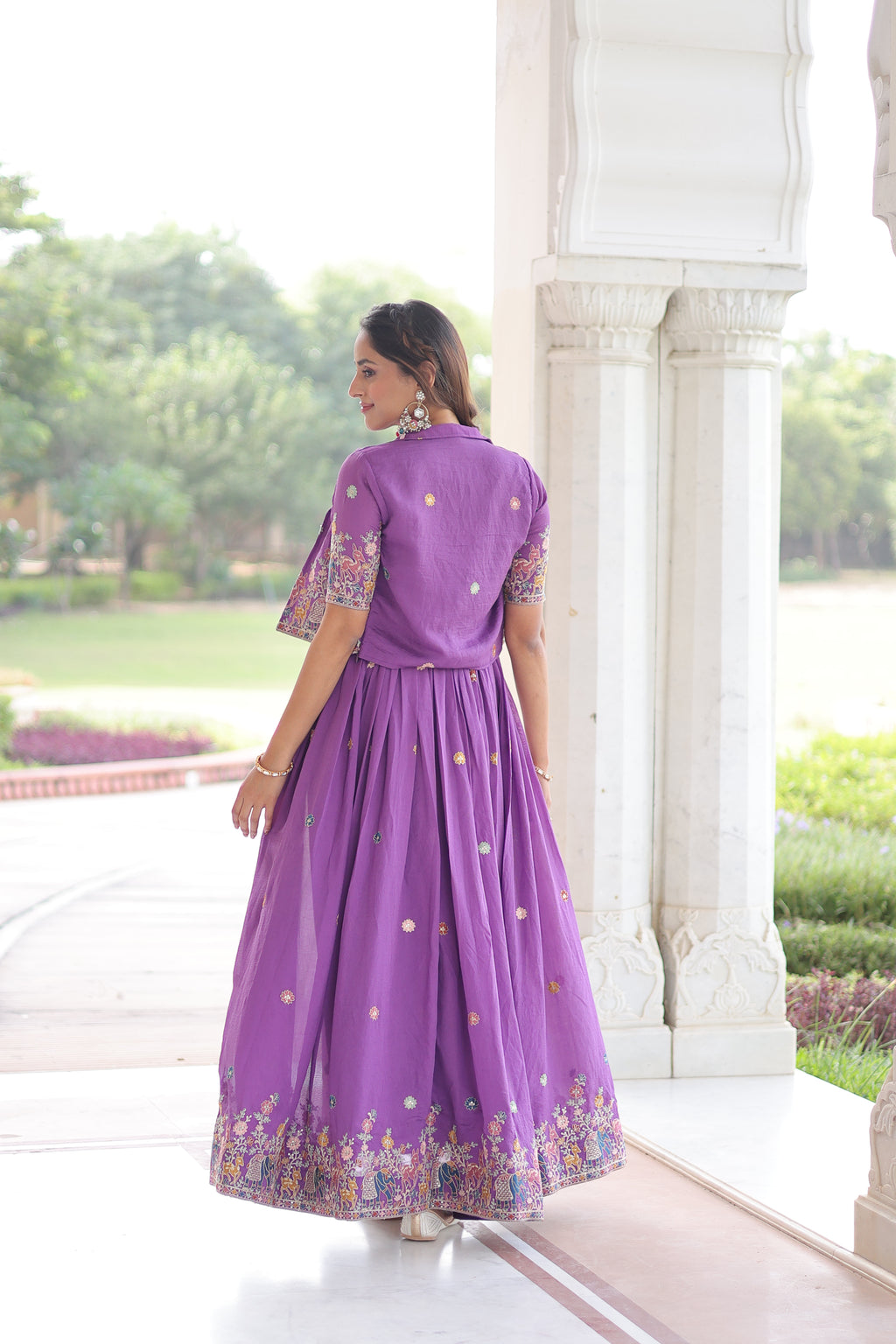 Tivya Purple Color Vichitra Silk Zari Sequins Thread Embroidered Gown with Koti
