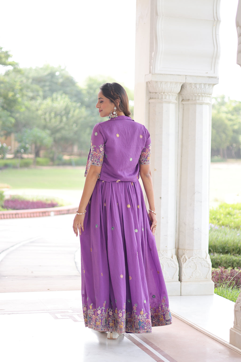 Tivya Purple Color Vichitra Silk Zari Sequins Thread Embroidered Gown with Koti