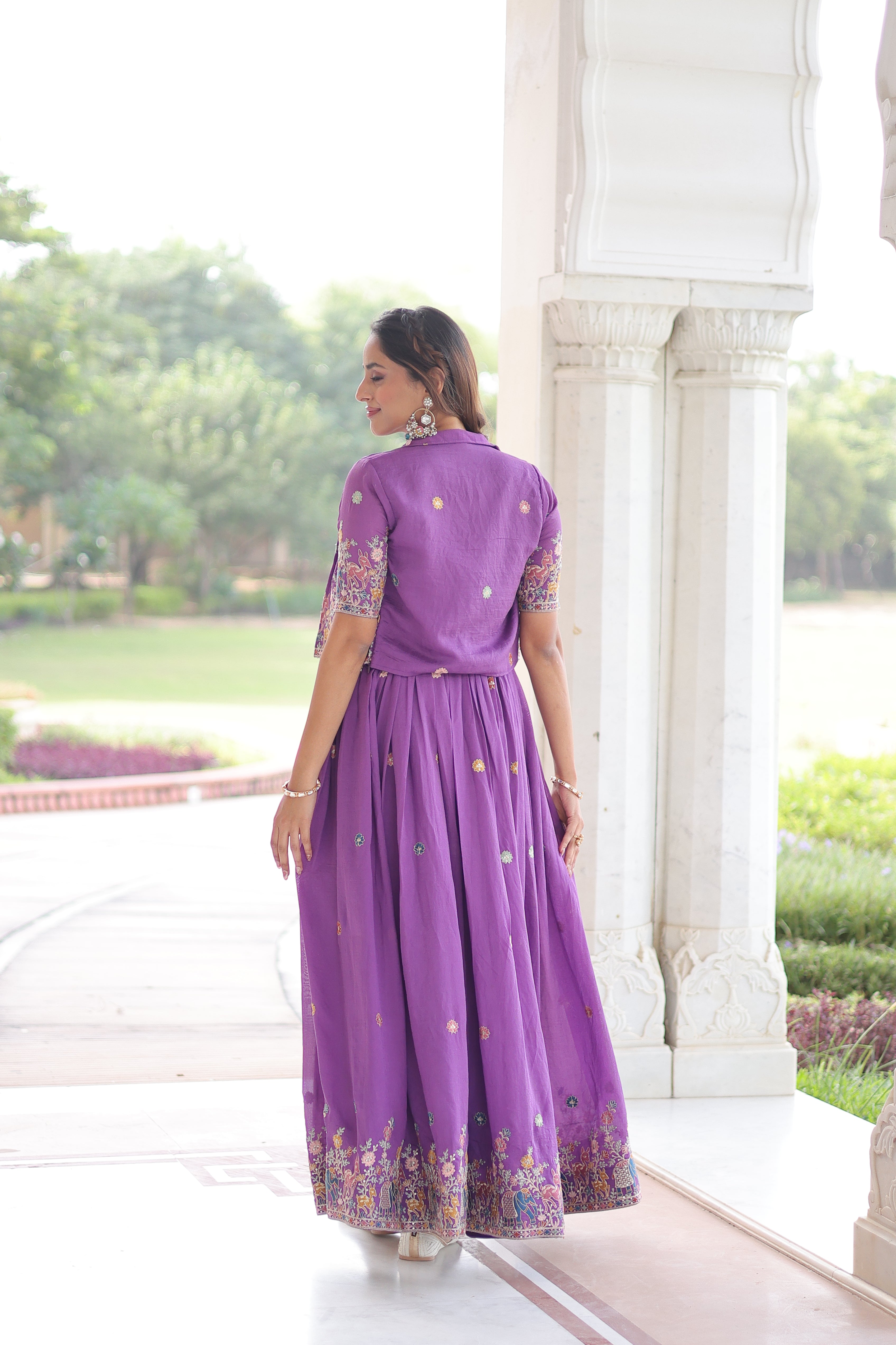 Tivya Purple Color Vichitra Silk Zari Sequins Thread Embroidered Gown with Koti