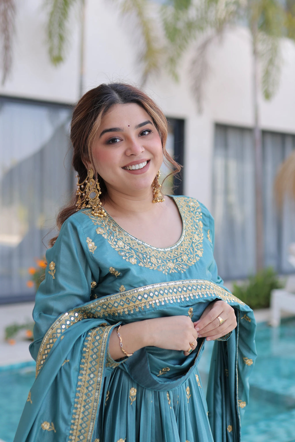 Tiyara sky blue silk kurti sharara set with rich sequins embroidery