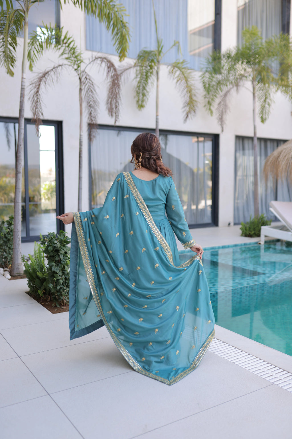 Tiyara sky blue silk kurti sharara set with rich sequins embroidery