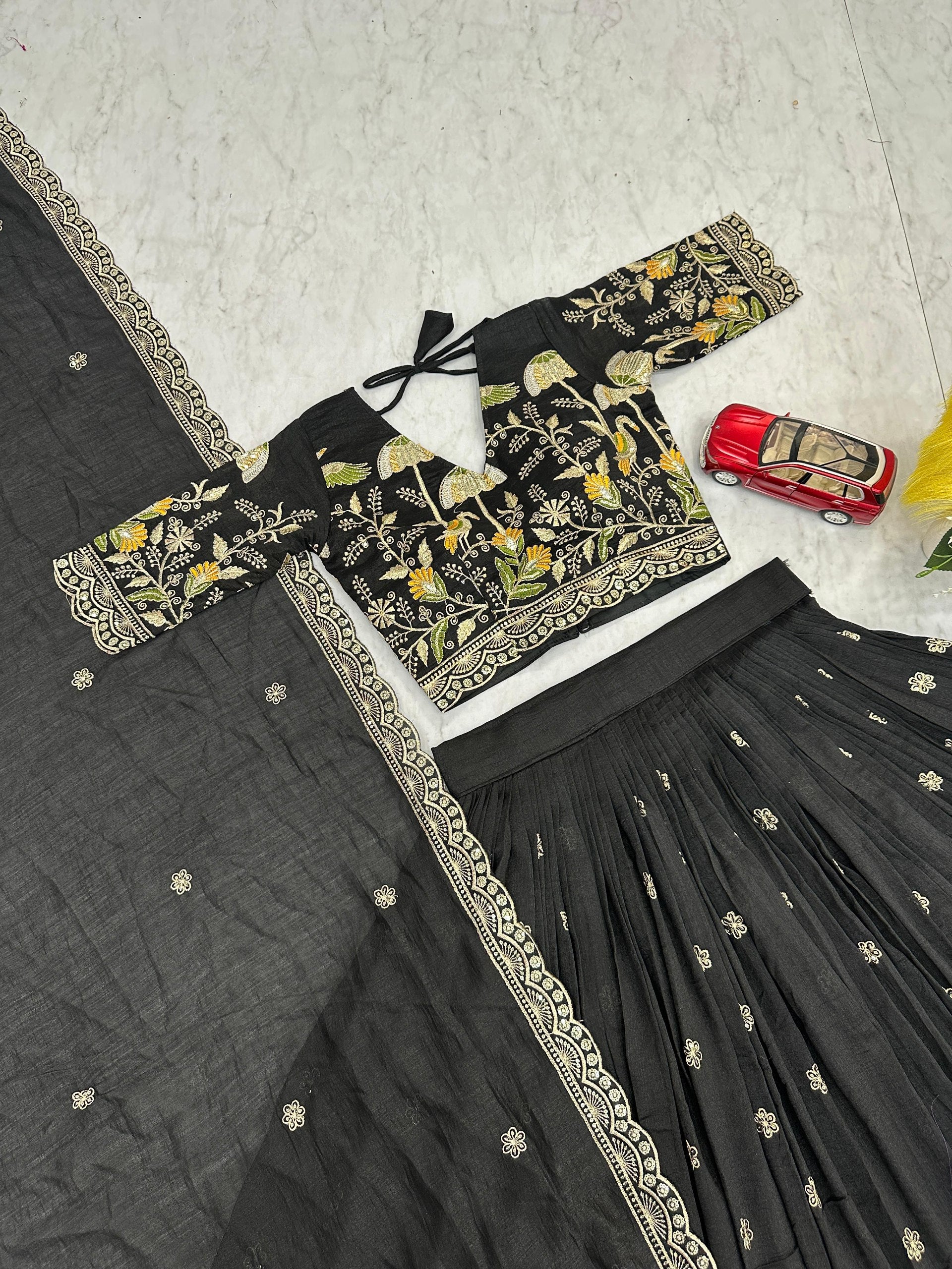 Vaidehi black vichitra silk embroidery work lehenga choli set
