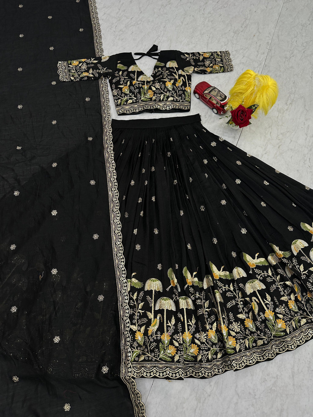 Vaidehi black vichitra silk embroidery work lehenga choli set