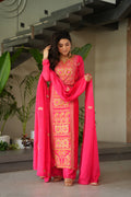Varsha pink Chinnon kurti set with zari multi thread embroidery work