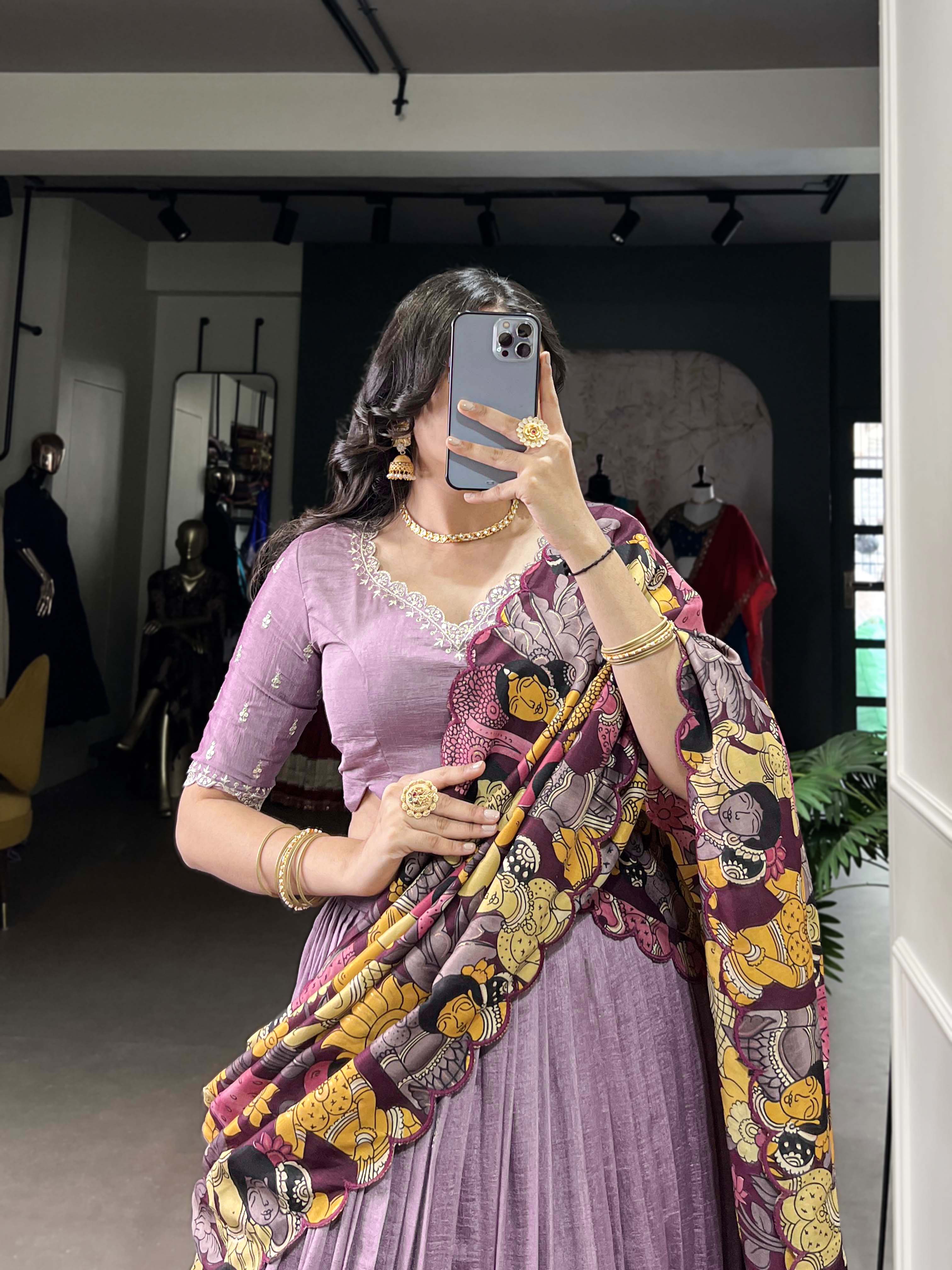 Vasa Lavender Color Vichitra Silk Sequins Thread Embroidery Half-Saree Lehenga