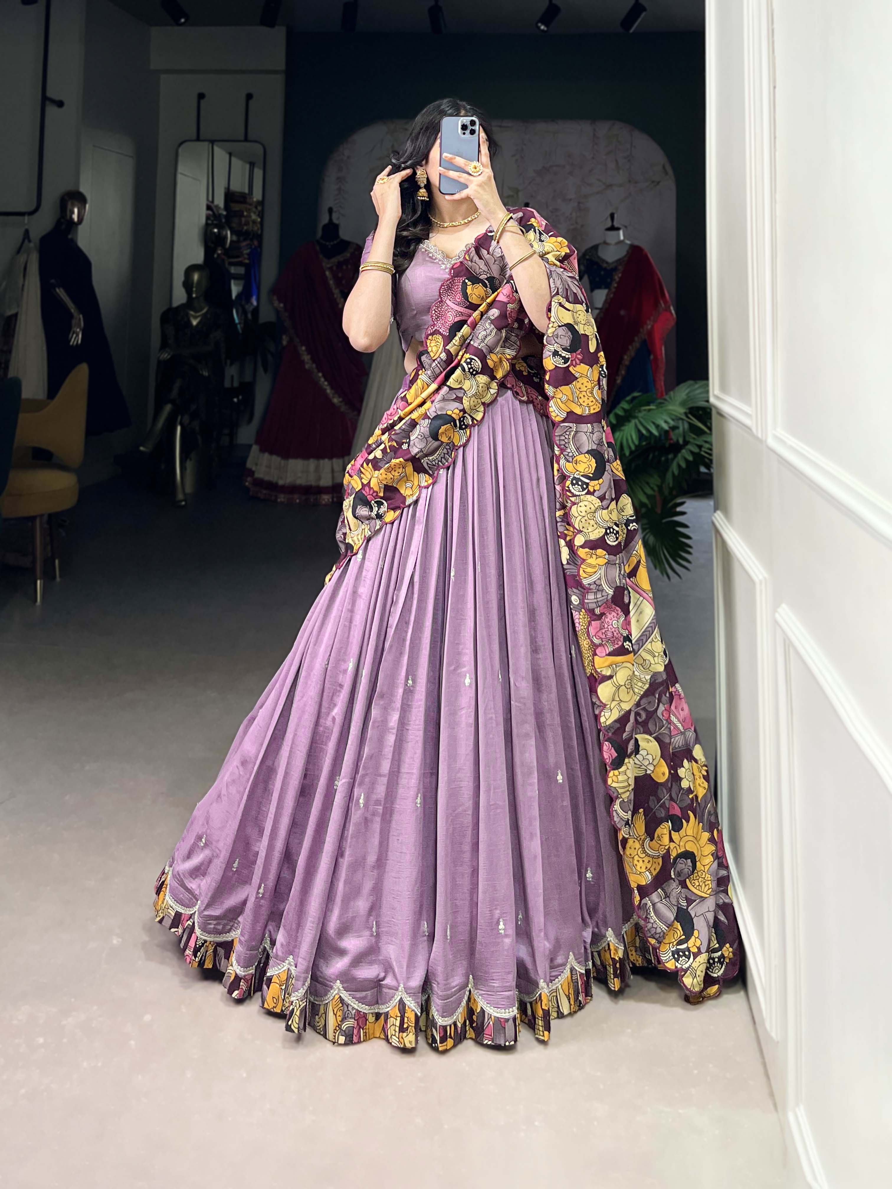 Vasa Lavender Color Vichitra Silk Sequins Thread Embroidery Half-Saree Lehenga