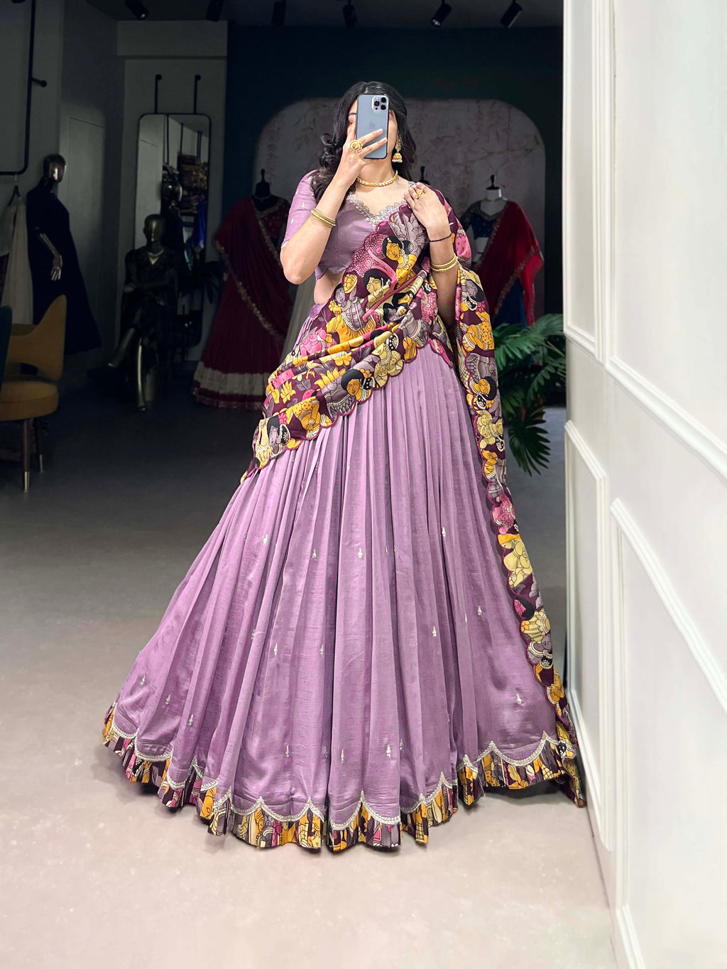 Vasa Lavender Color Vichitra Silk Sequins Thread Embroidery Half-Saree Lehenga