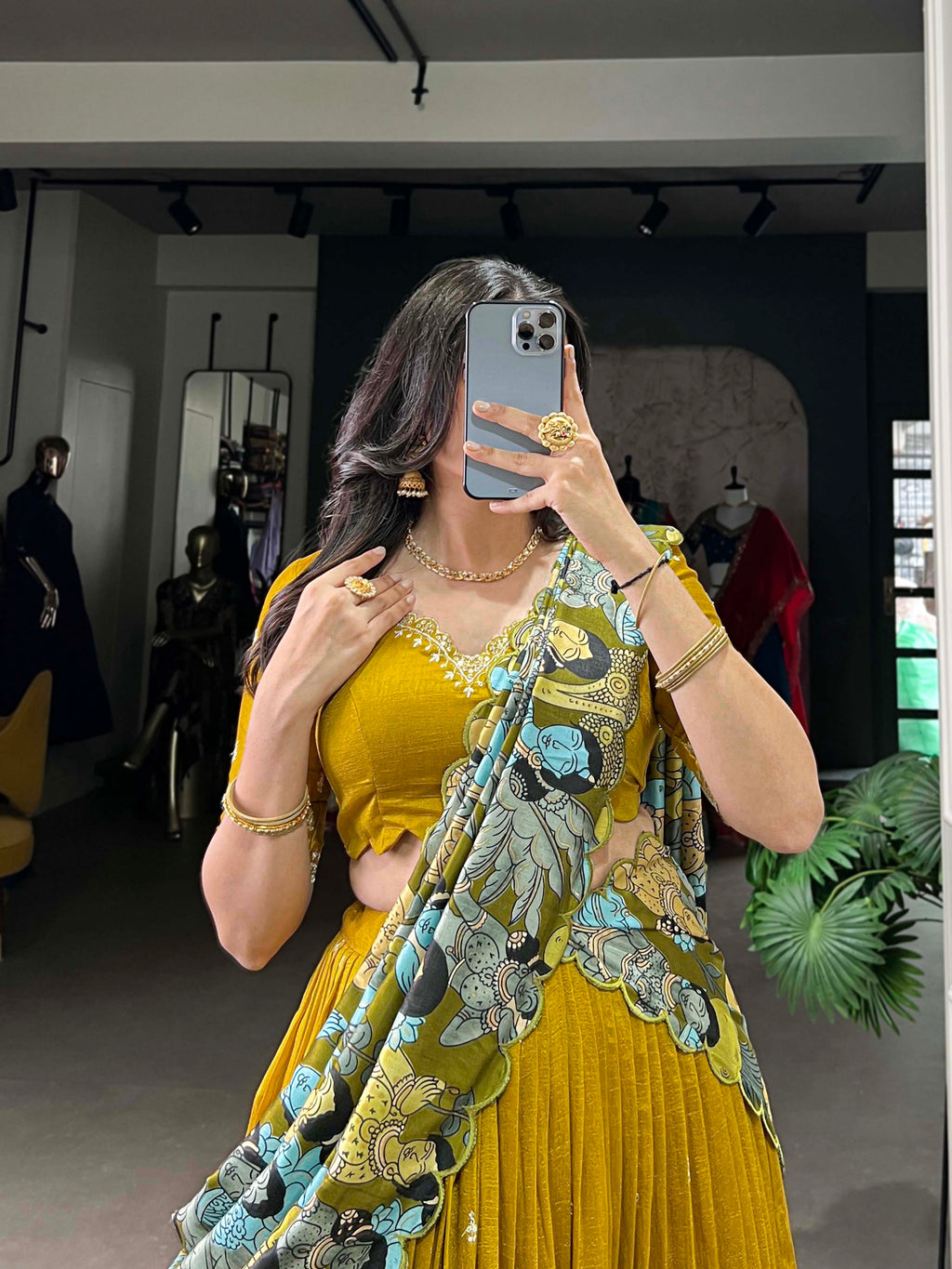 Vasa Mustard Yellow Vichitra Silk Sequins Thread Embroidery Half-Saree Lehenga