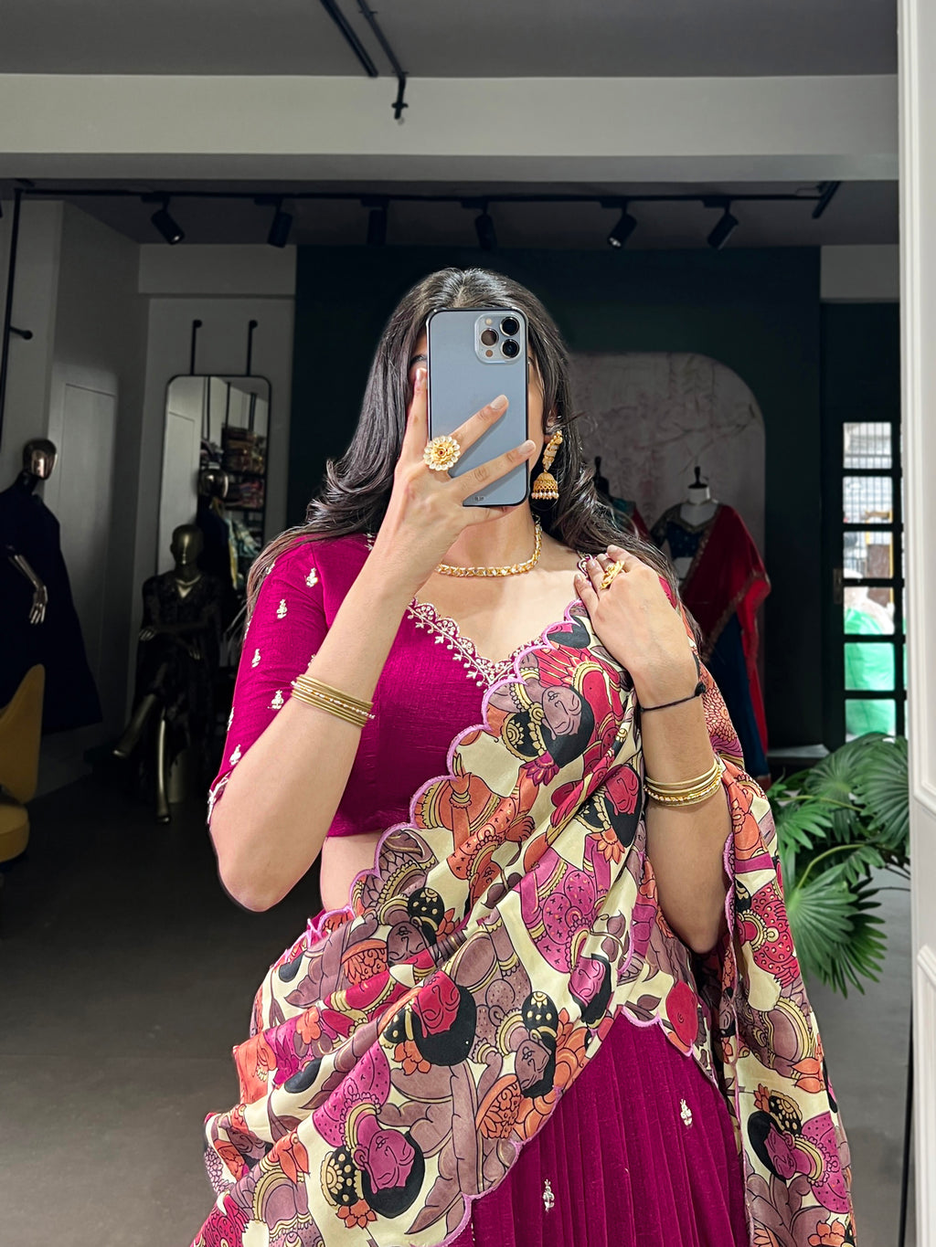 Vasa Pink Vichitra Silk Sequins Thread Embroidery Half-Saree Lehenga