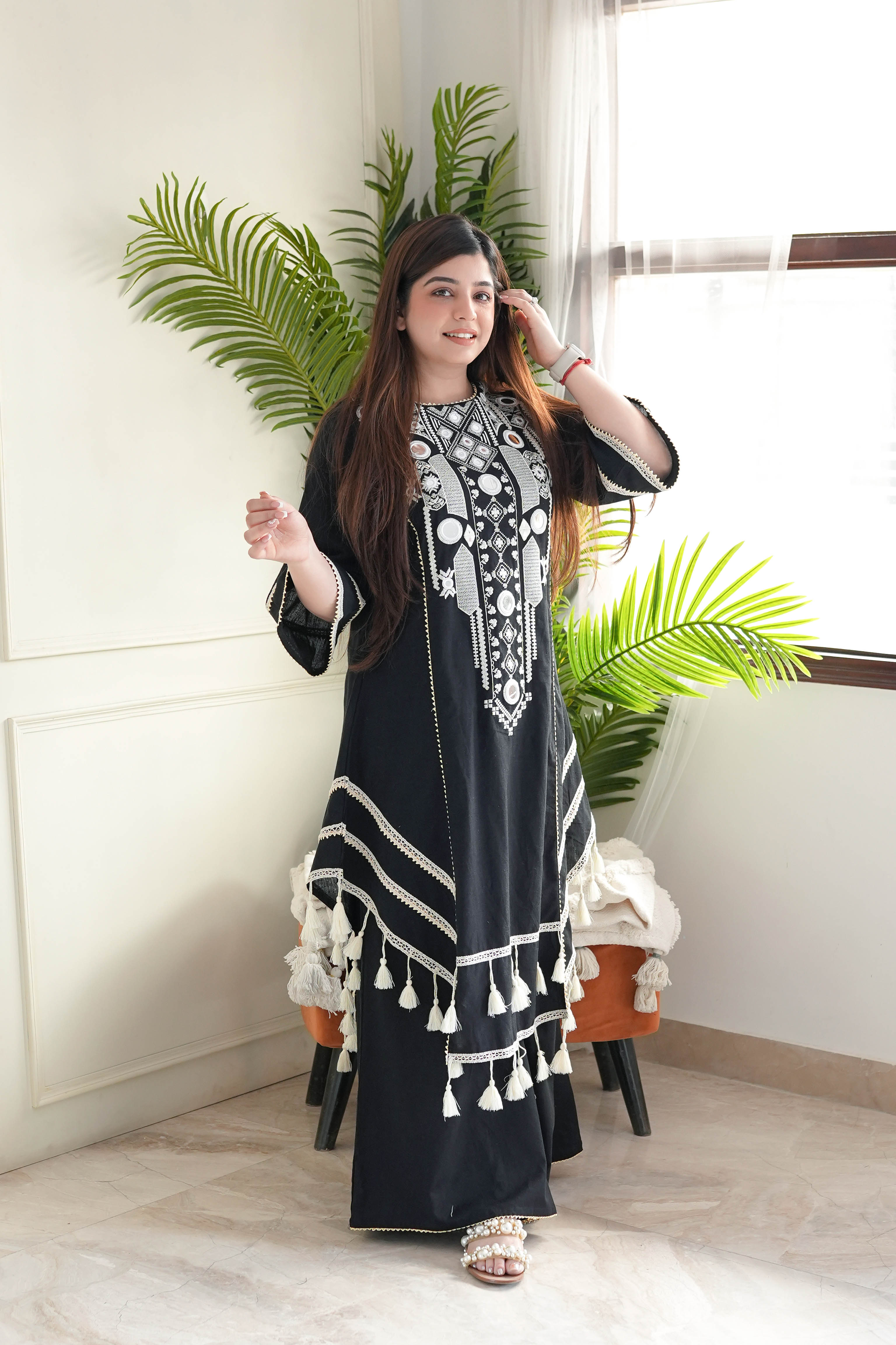 Anusha Black Embroidered Cotton Kurta Set