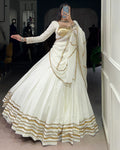 White Pure Rayon Lace Work Mirror Embroidered Lehenga Choli