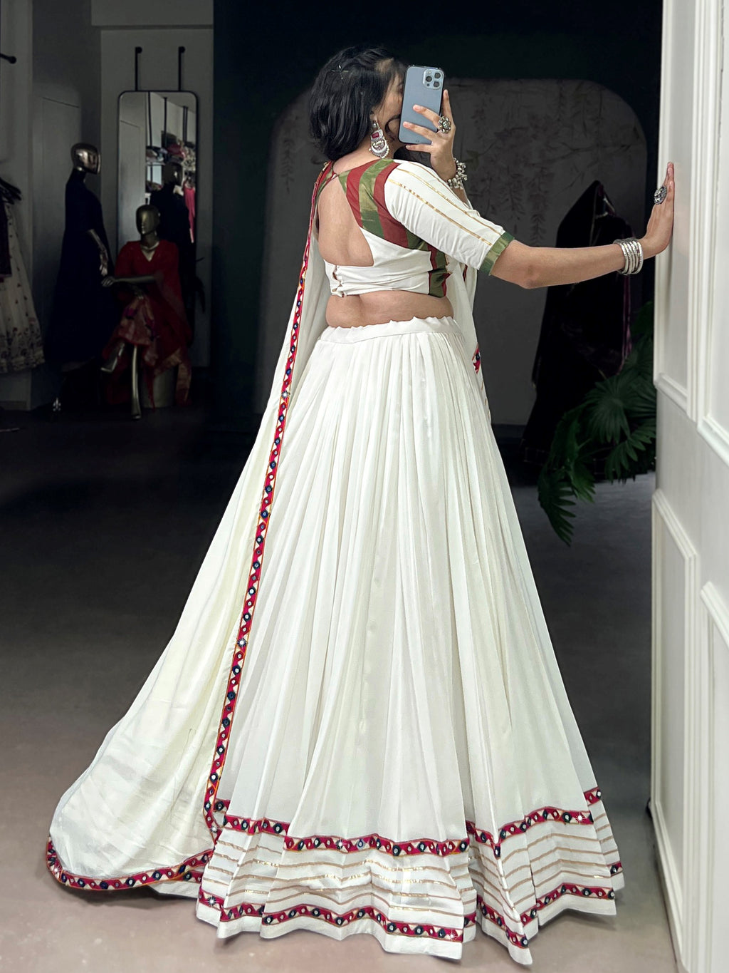White Pure Rayon Mirror Gamthi and Gotta Patti Work Lehenga Choli