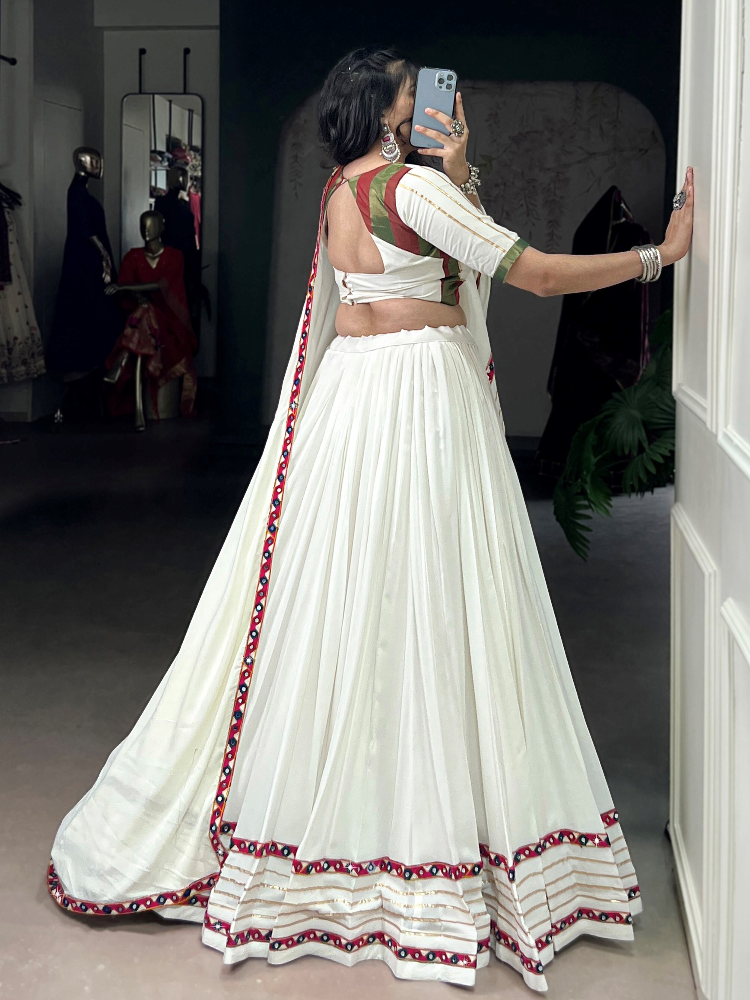 White Pure Rayon Mirror Gamthi and Gotta Patti Work Lehenga Choli