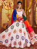 White Viscose Cotton Mirror Thread Embroidery Work Navratri Lehenga Choli