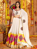 White Viscose Cotton Thread Embroidery Navratri Lehenga Choli
