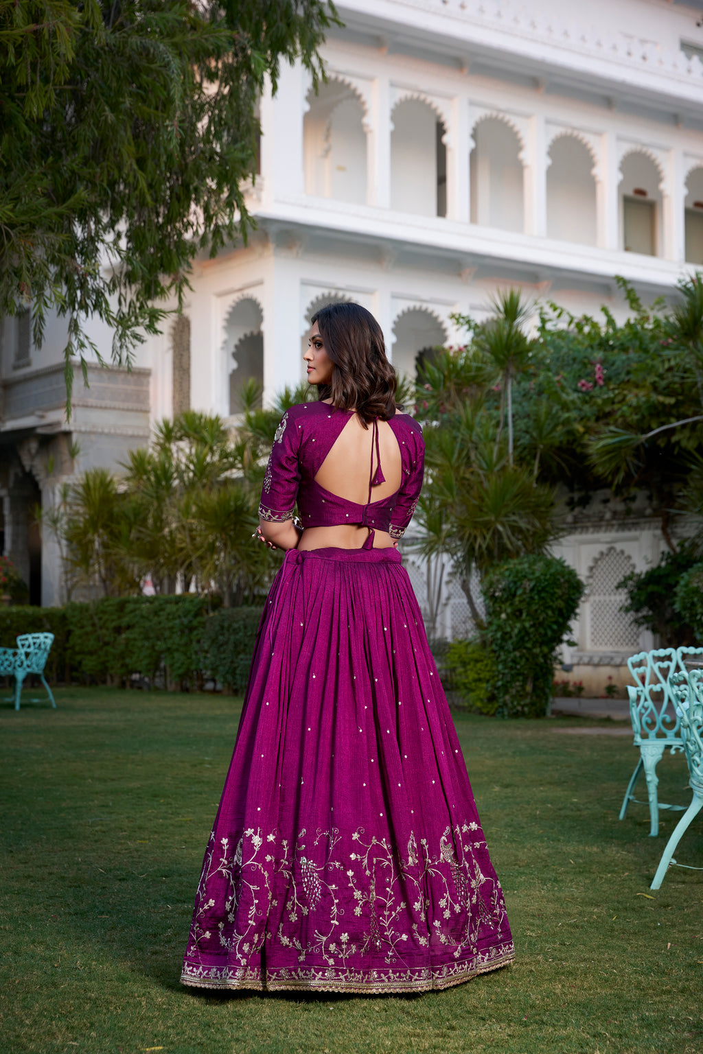 Wine Vichitra silk sequin thread embroidery lehenga choli with dupatta