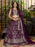 Wine Dola silk jacquard embroidered lehenga choli with dupatta