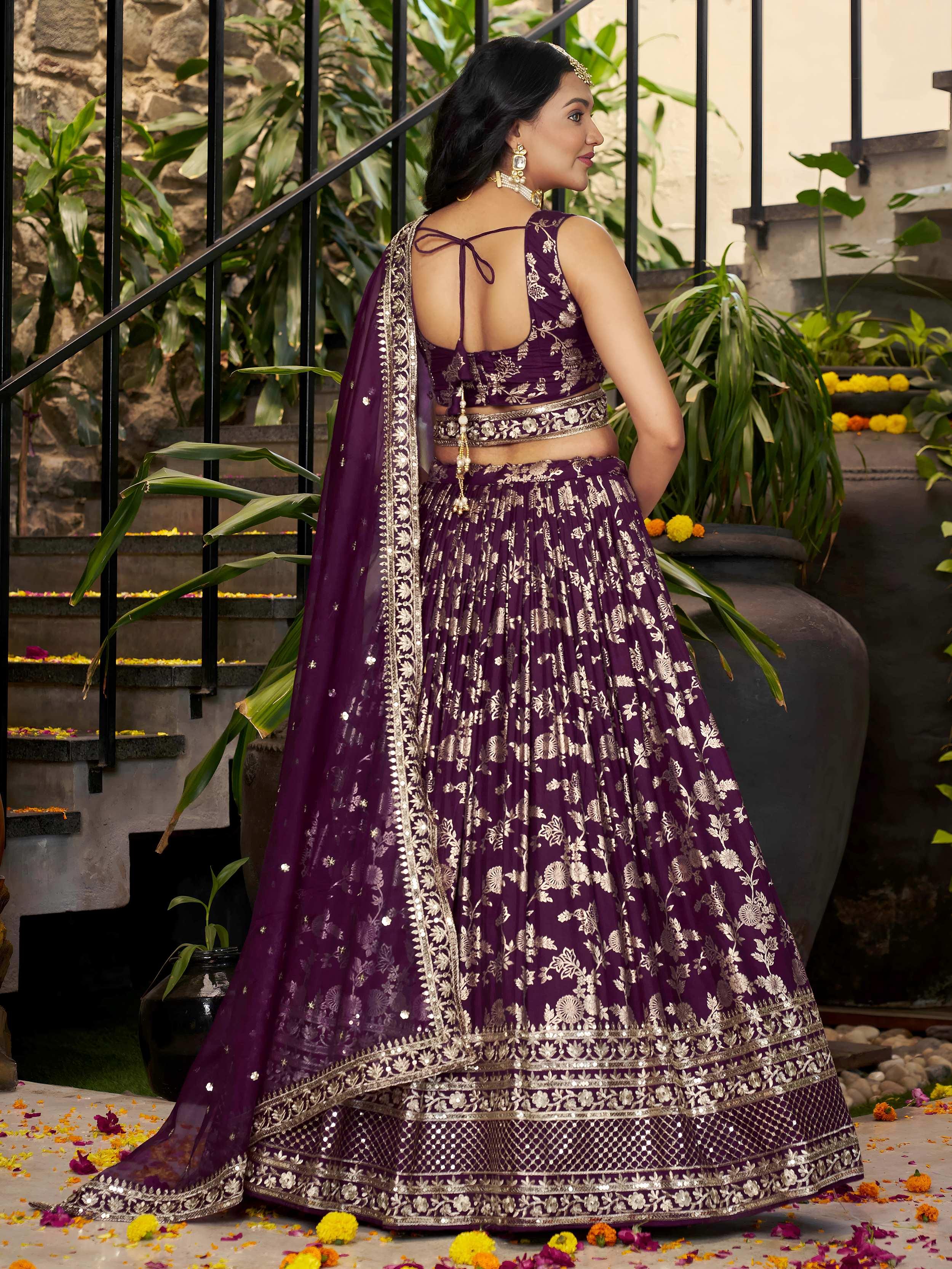 Wine Dola silk jacquard embroidered lehenga choli with dupatta