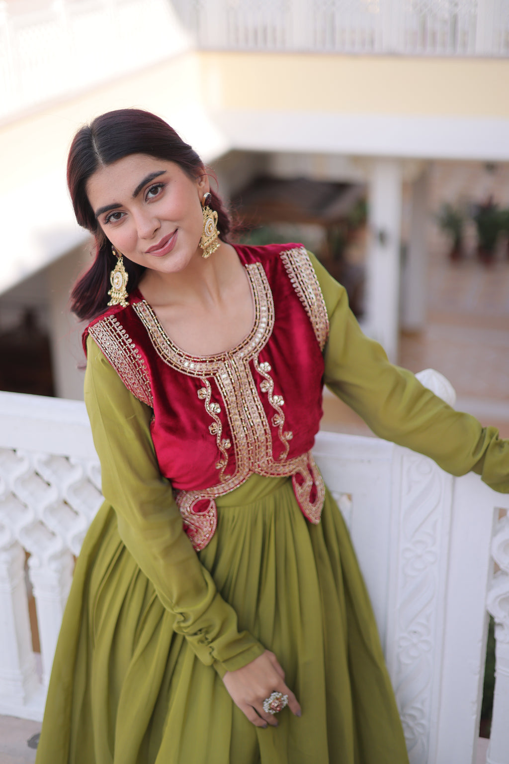 Yamini Pista Green Color Mal Chanderi Gown with Embroidered Work Koti