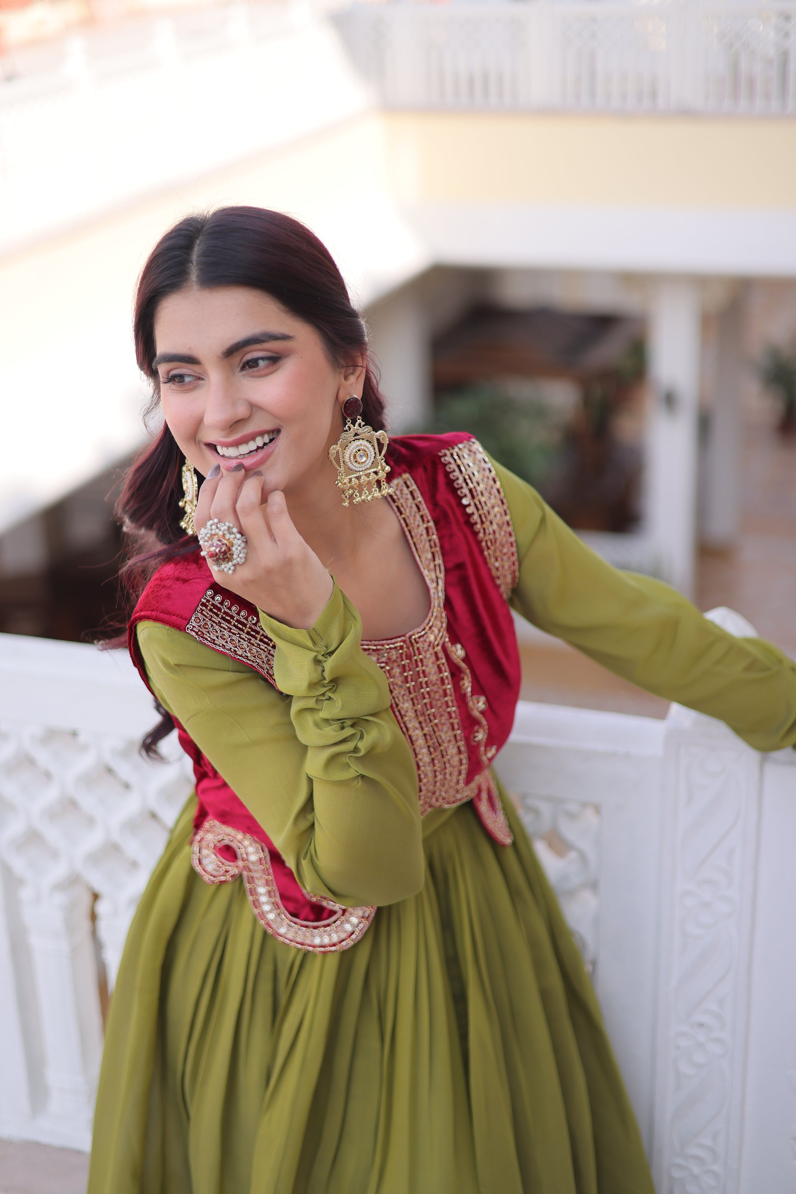 Yamini Pista Green Color Mal Chanderi Gown with Embroidered Work Koti