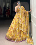 Yellow Color Chiffon Floral Printed Lehenga Choli with Dupatta