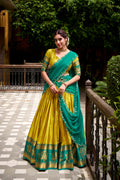 Yellow Color Poly Cotton Zari Weaving Half Saree Lehenga Choli