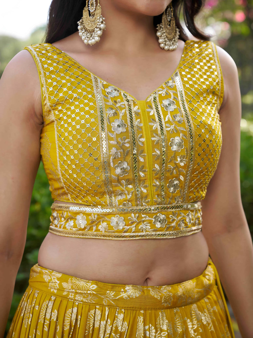 Yellow Dola silk jacquard embroidered lehenga choli with dupatta