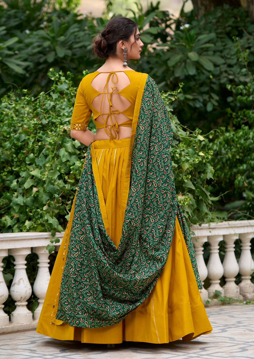 Yellow Pure Cotton Coin Lace Border Lehenga Choli with Purse