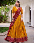 Yellow Silk Bandhani Print Gotta Patti Lace Work Lehenga Choli