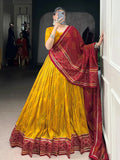 Yellow Silk Bandhani Print Gotta Patti Lace Work Lehenga Choli