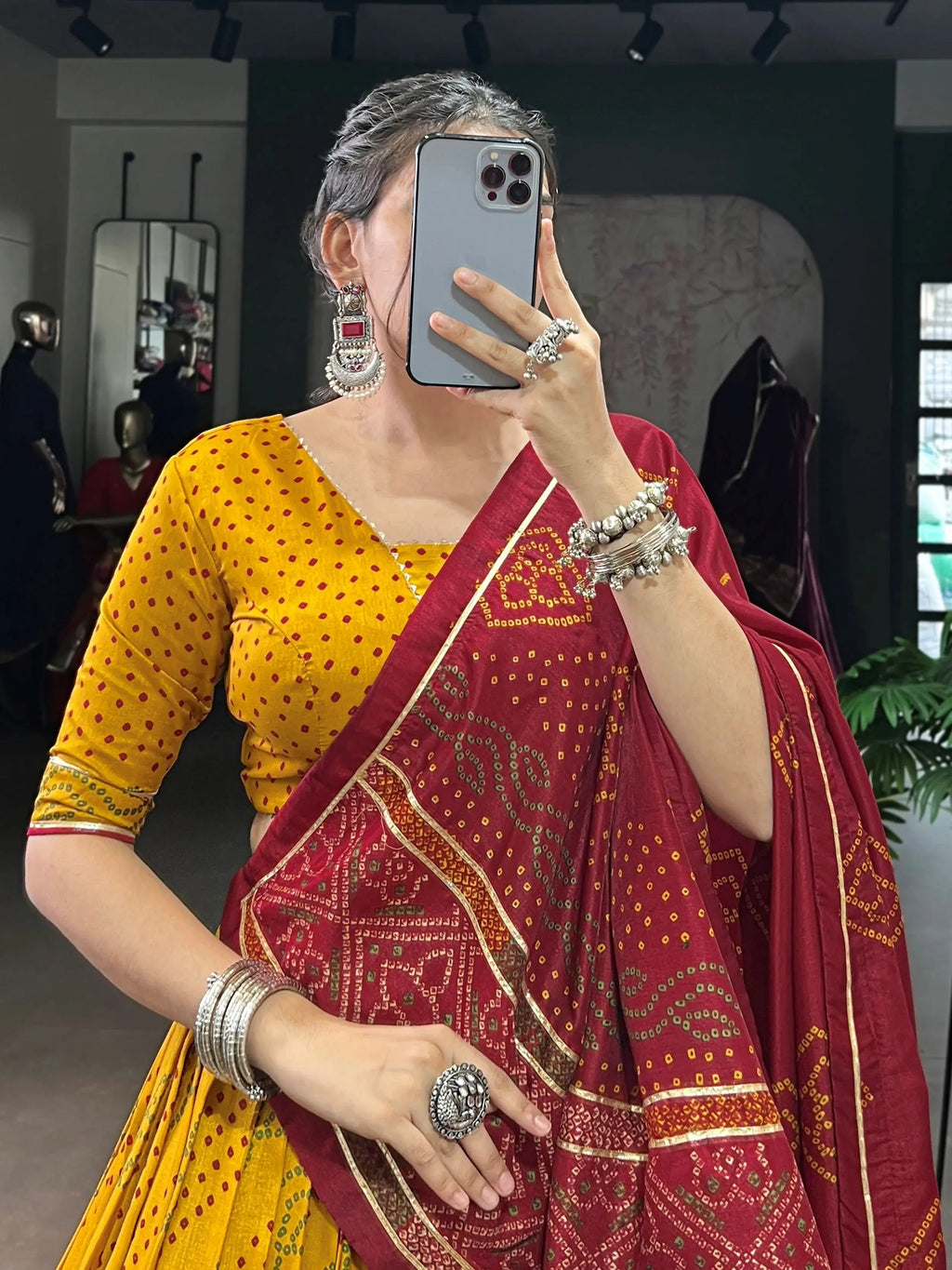 Yellow Silk Bandhani Print Gotta Patti Lace Work Lehenga Choli