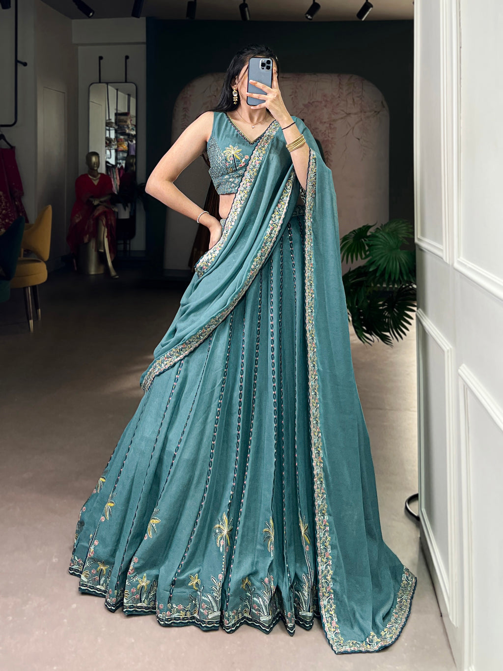 Zarakh Sky Blue Color Silk Sequins Thread Embroidery Work Lehenga Choli
