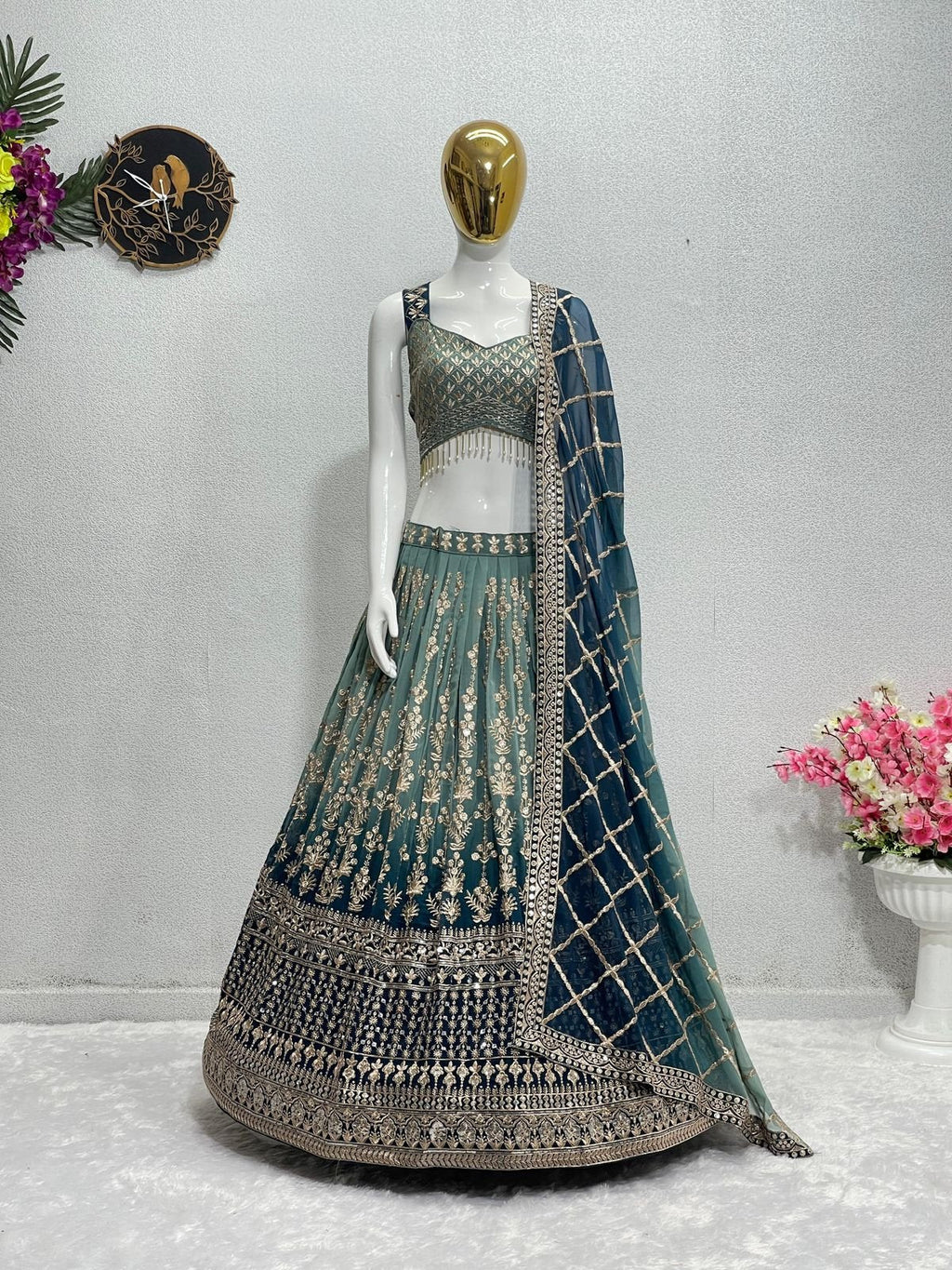 Radiant exquisite bridal lehenga choli set with sequin embroidery